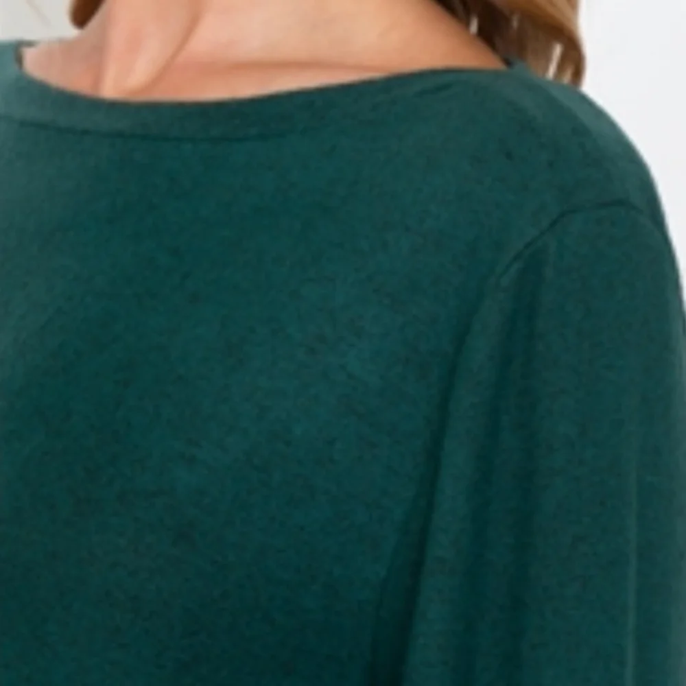 PUFF SLEEVED BOAT NECK BRUSHED HACCI TOP- HUNTER GREEN - Picture 4 of 6